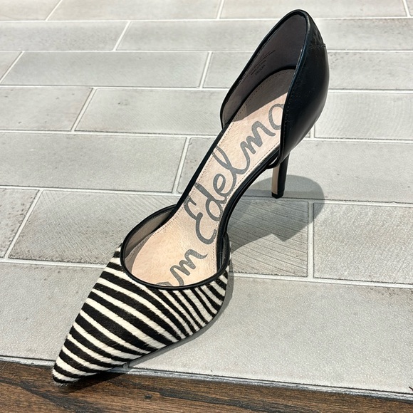 Sam Edelman calf fur 4 in heels in black/white, size 7M - Picture 1 of 7